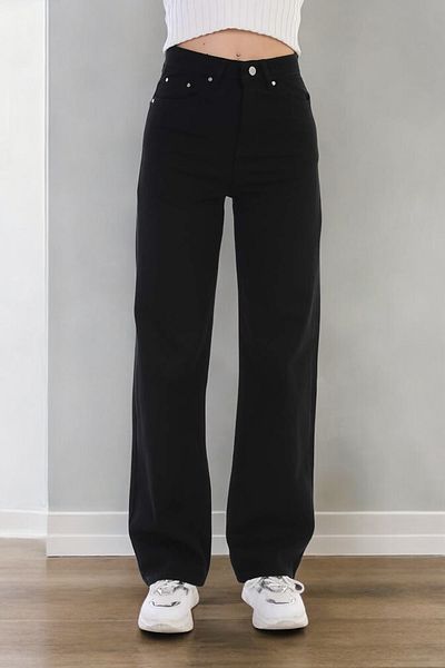 Livik Jasmine Women's Black Extra High Waist Stretchy Denim Fabric Loose Leg Jeans
