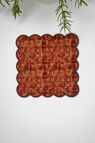 decofav Cinnamon Color Woven Effect Rustic Embroidery Edge Cocktail Napkin 1 Piece