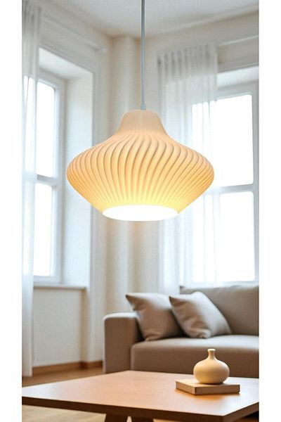 Dropcek eticaret Modern Pendant Lamp White Chandelier for Dining Table, Kitchen and Living Room with Spiral Design