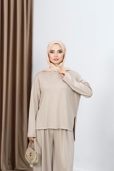 MARFİM Women's Slit Detail Tunic and Pants Tesuture Double Set