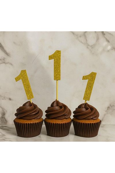 damlakidsmoda 1 Year Old Party Toothpick Holder Cake Decoration Cupcake Muffin Toothpick Decoration 12 Li Gold