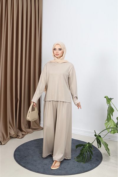 MARFİM Women's Slit Detail Tunic and Pants Tesuture Double Set