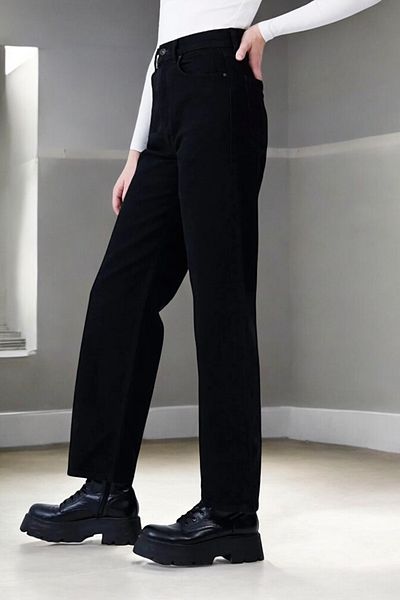 Livik Jennifer Young Girl Black High Waist Elastane Blended Unlined Wide Leg Jeans