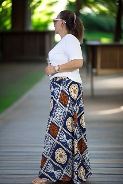 yagmurberen Wide Cut Cotton Viscosse Pants Skirt Combed Bluz Double Suit with Elastic Belt