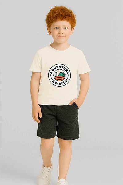 peki baby&kids Well Boy's Combed Cotton Adventure Awaits Printed T-Shirt 18742