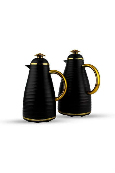 BASURRAH Thermos Set for Tea and Coffee, Black, 2 Pieces, Size 1-1.5 Liters