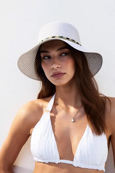 Külah Women's Boho Embroidered Straw Hat - White