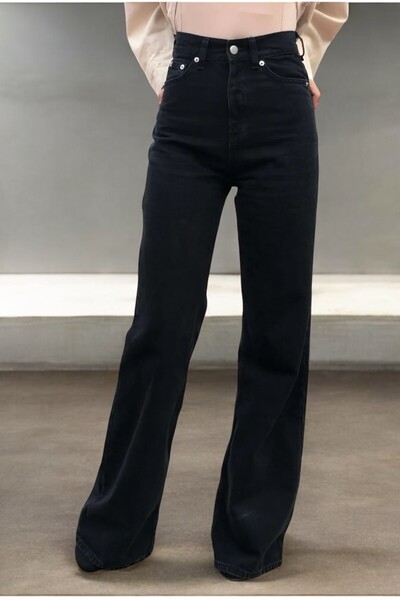 Livik Claire Young Girl Black High Waist Elastane Blended Unlined Wide Leg Jean