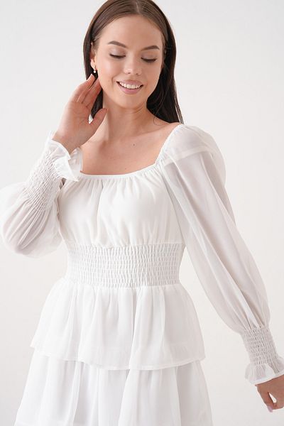 Secret Passion Lingerie Γυναικείο Φόρεμα Μίνι Βραδινό Φόρεμα με Φόδρα από ύφασμα σιφόν Gipe και Layered Design Λευκό 078