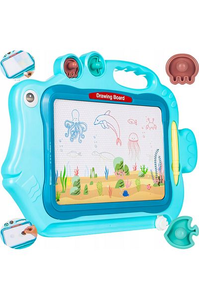 ideal STORE Tablita Magnetica Funny Fish idealStore, 4 Campuri Colorate, 2 Stampile, Pix, Dimensiuni 49.5 x 29.5