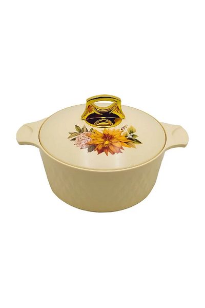 BASURRAH 3-Piece Beige Decorated Food Container Set – 2.5L, 3.5L & 5L Insulated Hot & Cold Servers