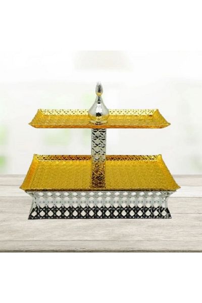 BASURRAH Small rectangular gold metal dessert plate with two doris