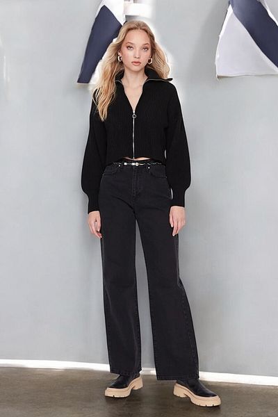 Livik Isabelle Women's Black Extra High Waist Stretchy Loose Wide Leg Jeans