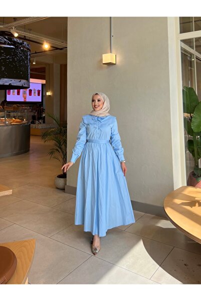 dezer PAMUKLU POPLİN KUMAŞ FİYONKLU ELBİSE