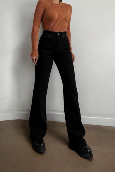 Livik Emily Young Girl Black High Waist Lycra Comfortable Wide Leg Jeans