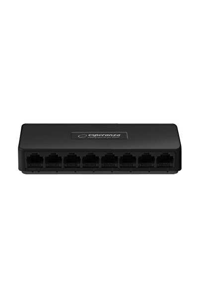 ESPERANZA Switch Ethernet Gigabit cu 8 porturi RJ-45 10/100/1000 Mbps, 12V, cu incarcator, negru