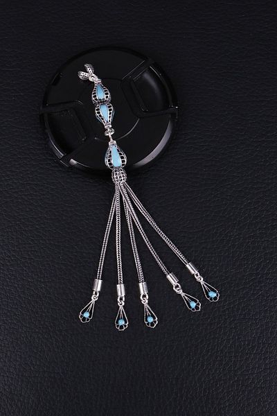 ENCİLİ SİLVER 925 Sterling Silver Special Design Split Model Turquoise Enamel Prayer Bead Tassel
