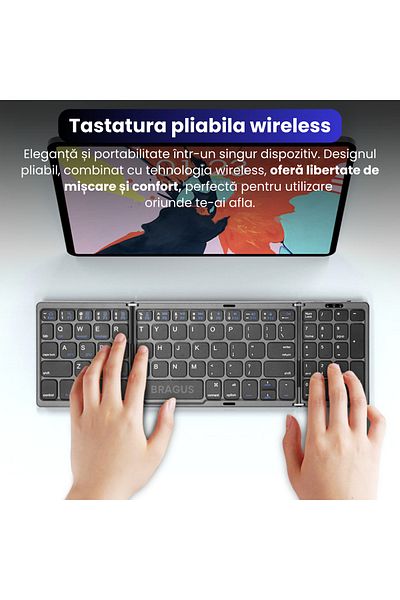 BRAGUS Ultra-thin Foldable Keyboard, Compatible with Android, Ios, Smart TV, Numeric Keypad, Black