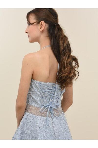 Zekids Βραδινό φόρεμα για κορίτσι με λουράκι με κεντημένο τούλι με λεπτομέρεια