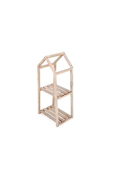 Van Der Meulen Wooden plant stand, Otto SImon, in the shape of a house with 2 shelves for flowers and pots