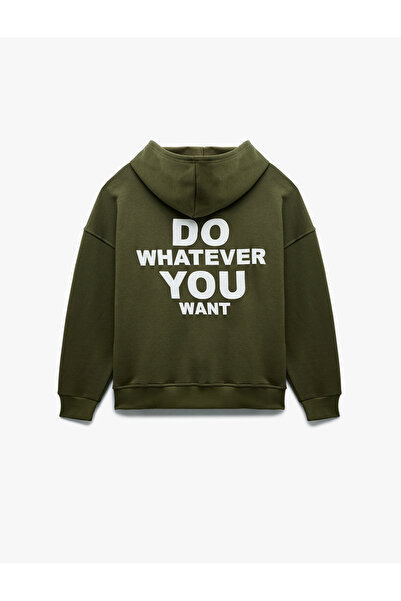 Koton Raised Kangaroo Pocket Back Printed Zippered Hooded Oversize Sweatshirt