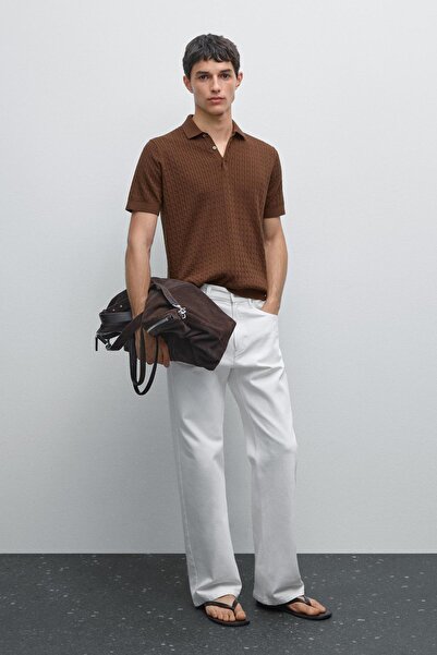 Massimo Dutti %100 pamuklu saç örgülü polo yaka kazak