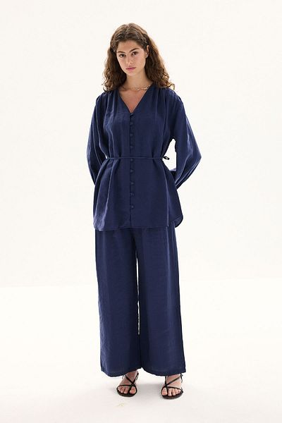 Hooopstore Modal Birit Button Detailed Navy Blue Trousers Suit