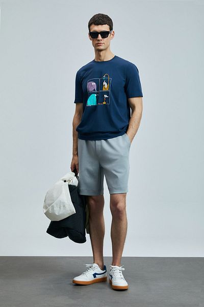 Lufian Funky μοντέρνο γραφικό μπλουζάκι Navy Blue