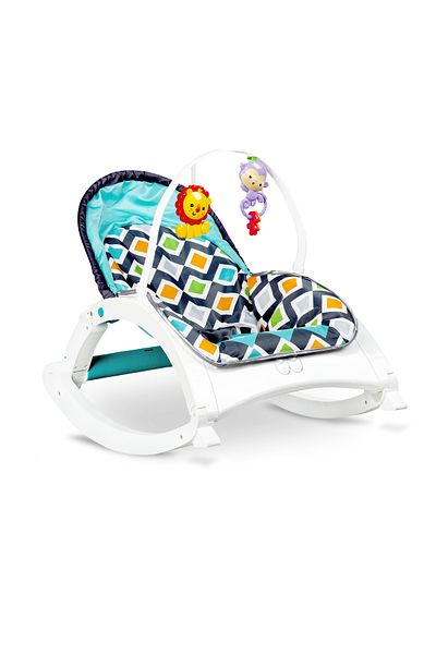 ideal STORE Balansoar 3in1 IDL Junior Pro Sleep cu Modul Calmare si Melodii, Culoare Alb-Turcoaz , Material Moal