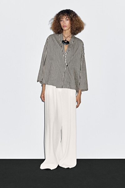 Massimo Dutti Çizgili pamuklu kimono