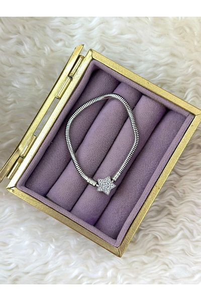 BY YASİN TOPÇU Zircon Stone Star Steel Snake Bracelet (17cm)