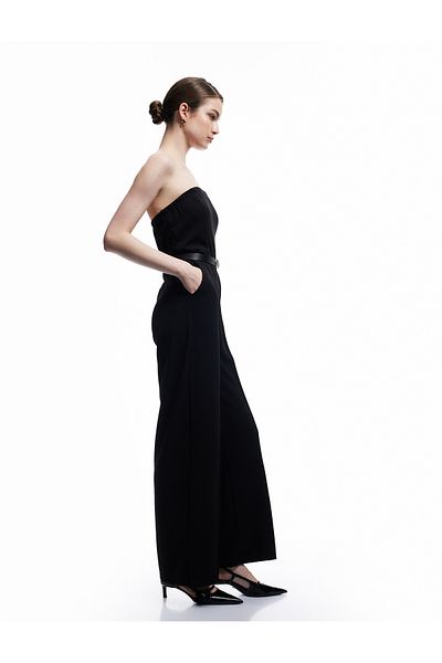 Koton Crepe Scuba Fabric Sleeveless Pocket Long Strapless Jumpsuit