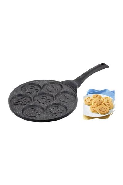 Welora Tigaie Plata Profesionala pentru Oua si Clatite Welora cu 7 Sectiuni - Design Smileys, Strat Antiade