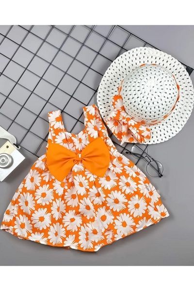 Soft kids Girls' Summer Dress with Hat and Bow