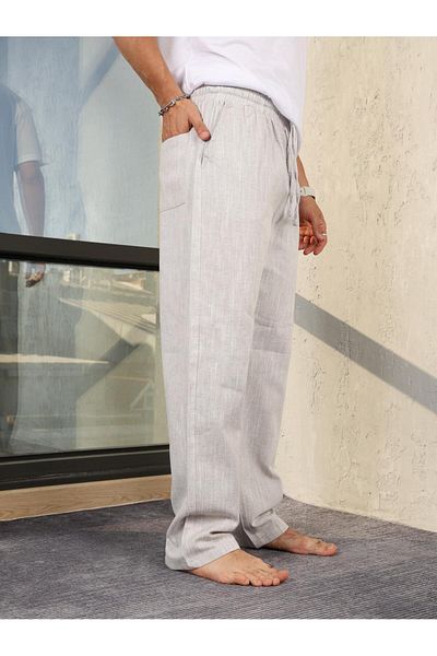PASSWORD Ανδρικό baggy pantalon Καλοκαιρινό λινό ψηλόμεσο ελαστικό χαλαρή εφαρμογή