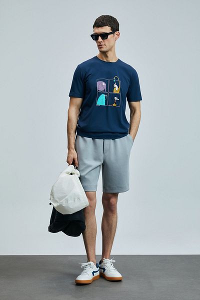 Lufian Funky μοντέρνο γραφικό μπλουζάκι Navy Blue