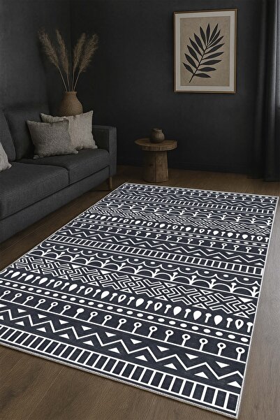 df home Salon Halısı Geometrik İskandinav Eskitmeli Dijital Baskı Yıkanabilir...