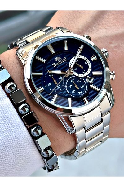Bentini Men's Wrist Watch – Functional, Steel Band, Waterproof, 2-Year Warranty