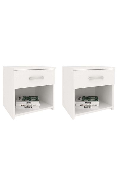 haaus.ro Set 2 Noptiere Remi, 1 Sertar, Alb, 40 x 35 x 40 cm