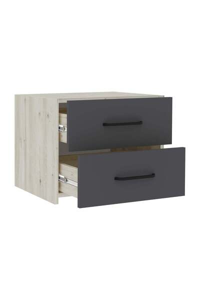 haaus.ro Malmo Bedside Table, 2 Drawers, White Oak/Anthracite, 50 x 40 x 40 cm