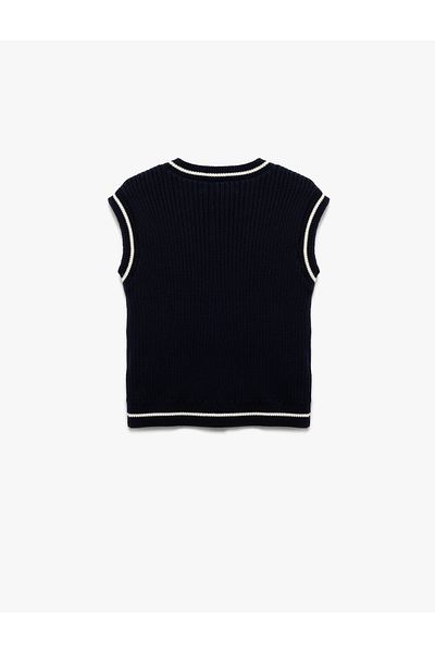 Koton Cotton V-Neck Striped Sleeveless Knitwear Sweater