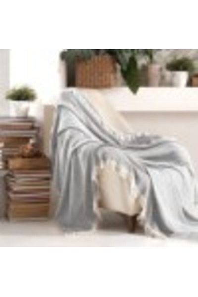 Viaden Thin plaid with tassels, 170x210cm, Etnik Light grey