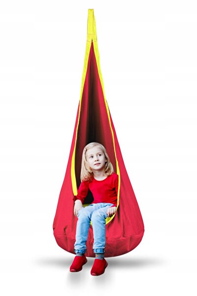 ideal STORE Hanging Cocoon Hammock for Yard or Garden, Capacity 80 kg, Height 140cm, Red/Yellow