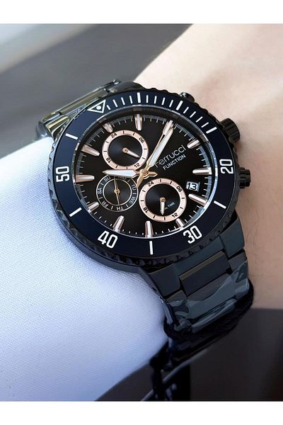 Ferrucci Men's Black Functions Active Metal Cord Wrist Watch