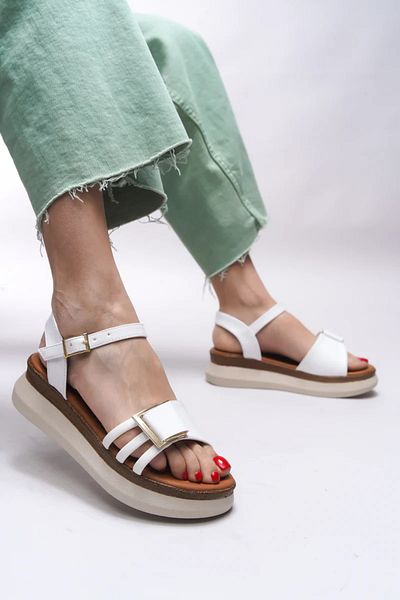 KİNDEP Kindep Gazanya Poly Light Sole Buckle Daily Women's Sandals White