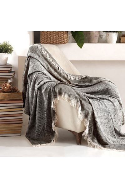 Viaden Thin Throw with Tassels, 170x210cm, Etnik Black