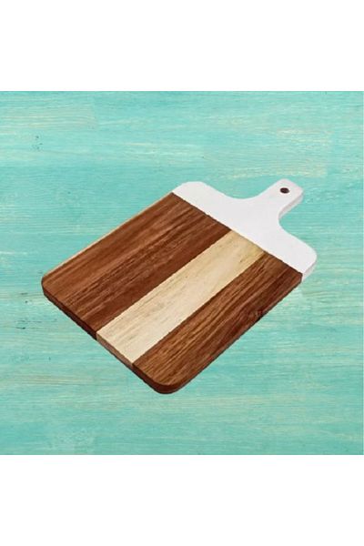 BASURRAH Wooden serving platter with white handle