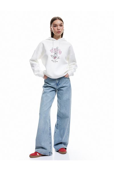 Koton Bugs Bunny Licensed Back Printed Hooded Oversized Sweatshirt with Long Sleeves