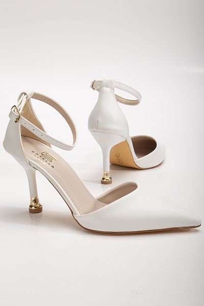 Entella Store Women's White Leather Closed Back Pointed Stylish Heeled Stiletto Shoes