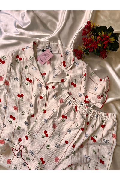 beshineunderwear Cherry Blossom Bürümcük Shorts Pajama Set